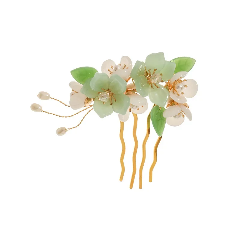 Luxury Crystal Pearl Hair Comb Clip Hairpin For Women Rhinestone Leaf Flower Hair Clip Pin Band Hanfu Chinese Style Hairpin Comb