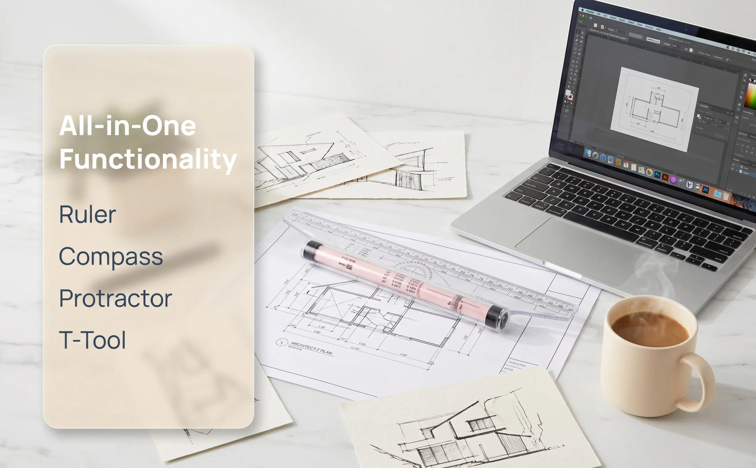 2Pcs Drawing Ruler Plastic Multi-Function Engineers Tool Lightweight Transparent for Accurate Measuring Design Use
