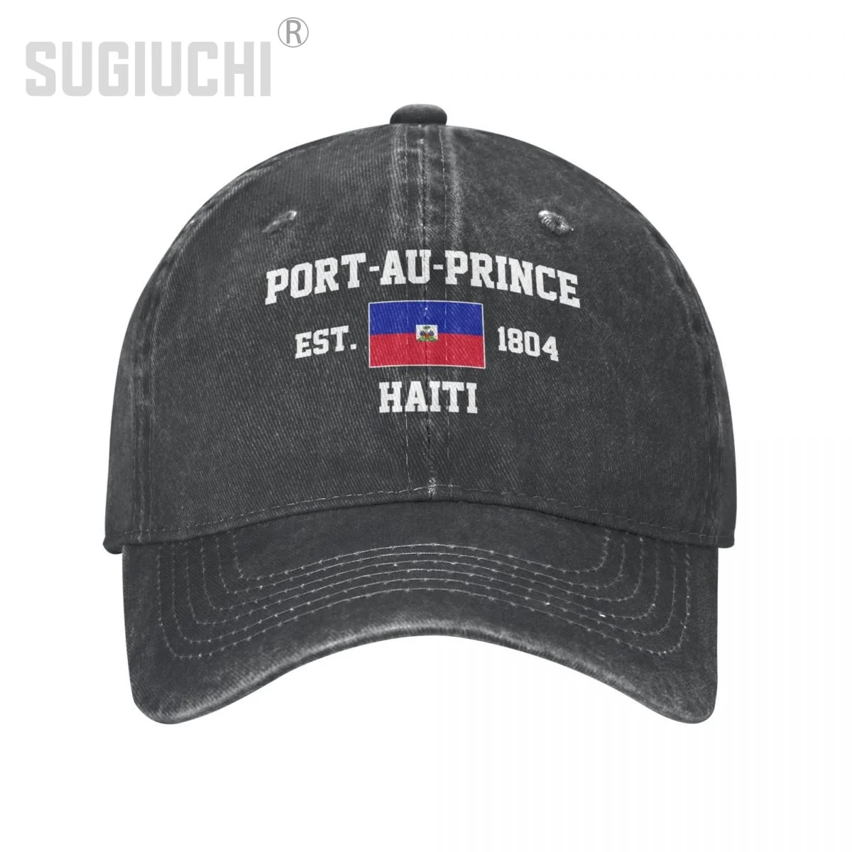 Flag of Haiti EST.1804 Port-au-Prince Unisex Adult Charcoal Washed Denim Baseball Cap Men Vintage Cotton Patriotic Trucker Hat