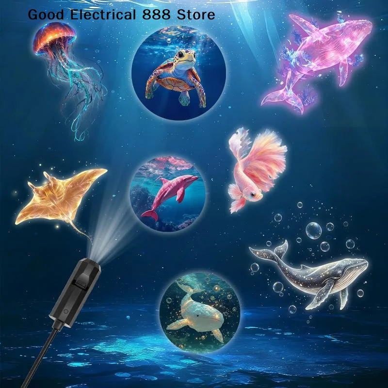 【G】LED Starry Marine Life Projection Light 360°Rotating Dynamic Night Light USB Plug-in Creative Birthday Gift for Bedroom Lamp