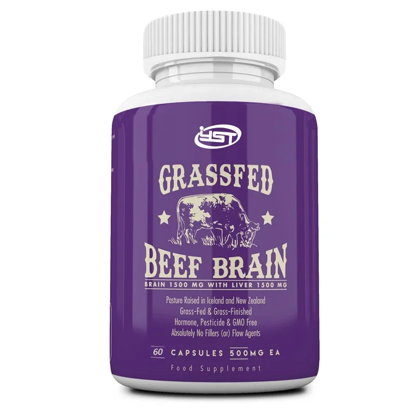 Grass fed beef brain supplement containing beef liver, whole food brain support liver health capsules, 60 vegetarian capsules