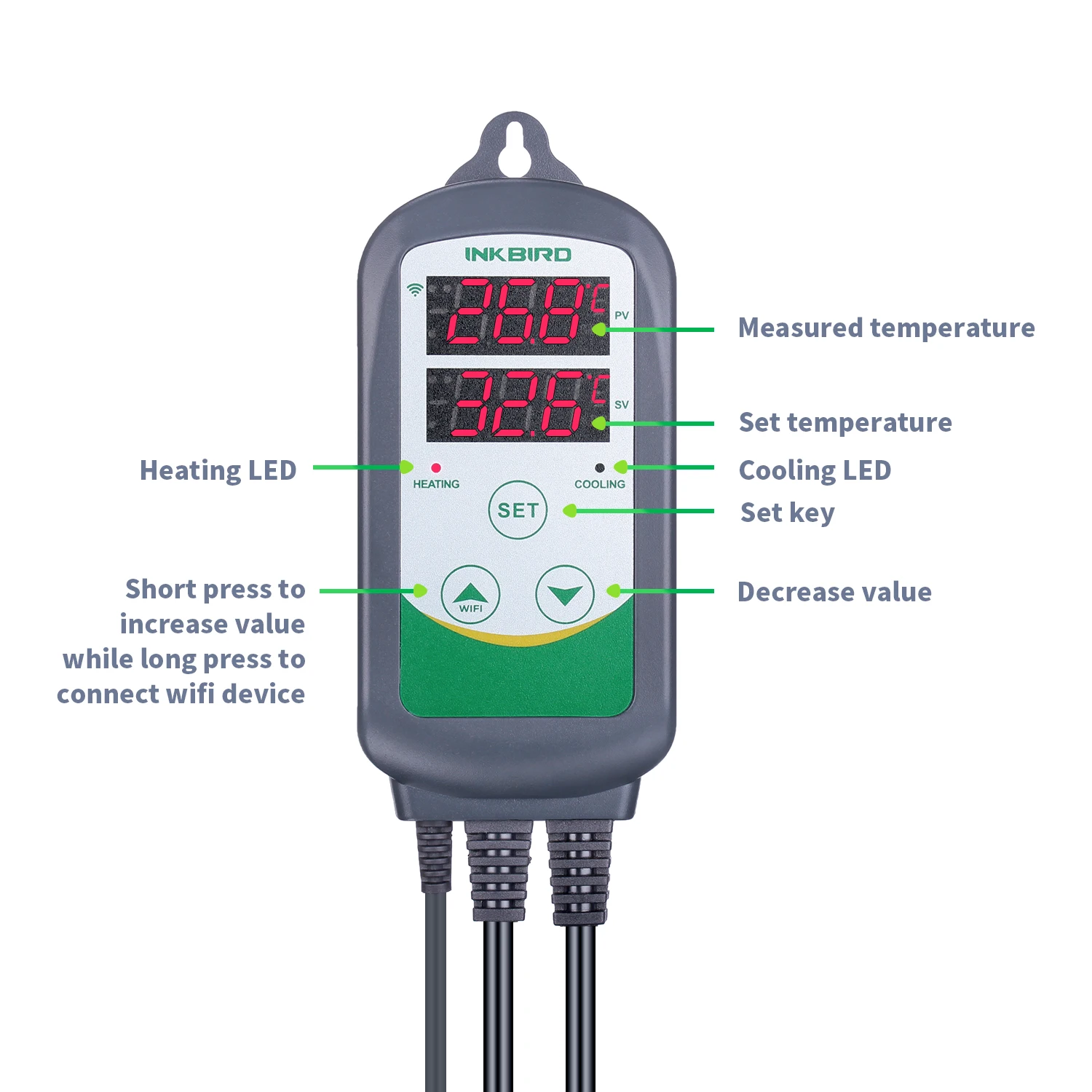 INKBIRD ITC-308-WIFI Heizung Kühlung Digitaler Temperaturregler IHC-200-WIFI Feuchtigkeitsregler Kostenlose App-Fernbedienung – Detail 1