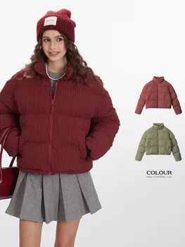 Nariele 2024, jesienno-zimowa Vintage ciepła kurtka pikowana damska z wysokim dekoltem i zamkiem błyskawicznym płaszcz z bawełnianą podszewką Abrigo Mujer