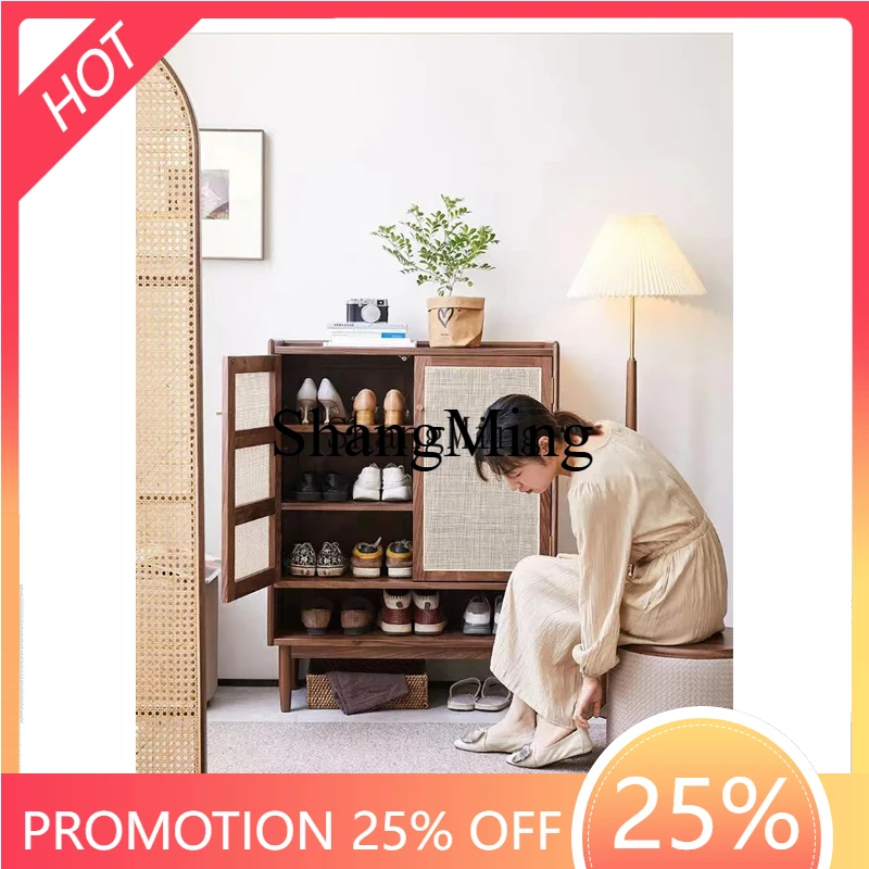 

SM household new Chinese rattan shoe cabinet solid wood porch cabinet, medieval edge cabinet furniture