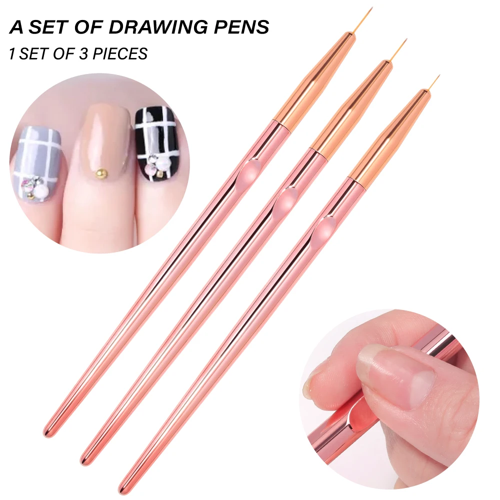3pcs/Set Acrylic French Stripe Nail Art Line Painting Pen 3D Tips Manicure slim Line Drawing Pen UV Gel Brushes Painting Tools