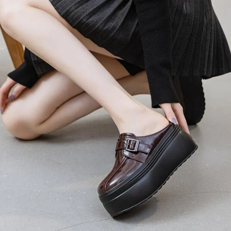 

New 8CM Microfiber Leather Casual Women Platform Wedge Flats Slippers Slides Mules Summer Slippers Breathable High Brand Shoes