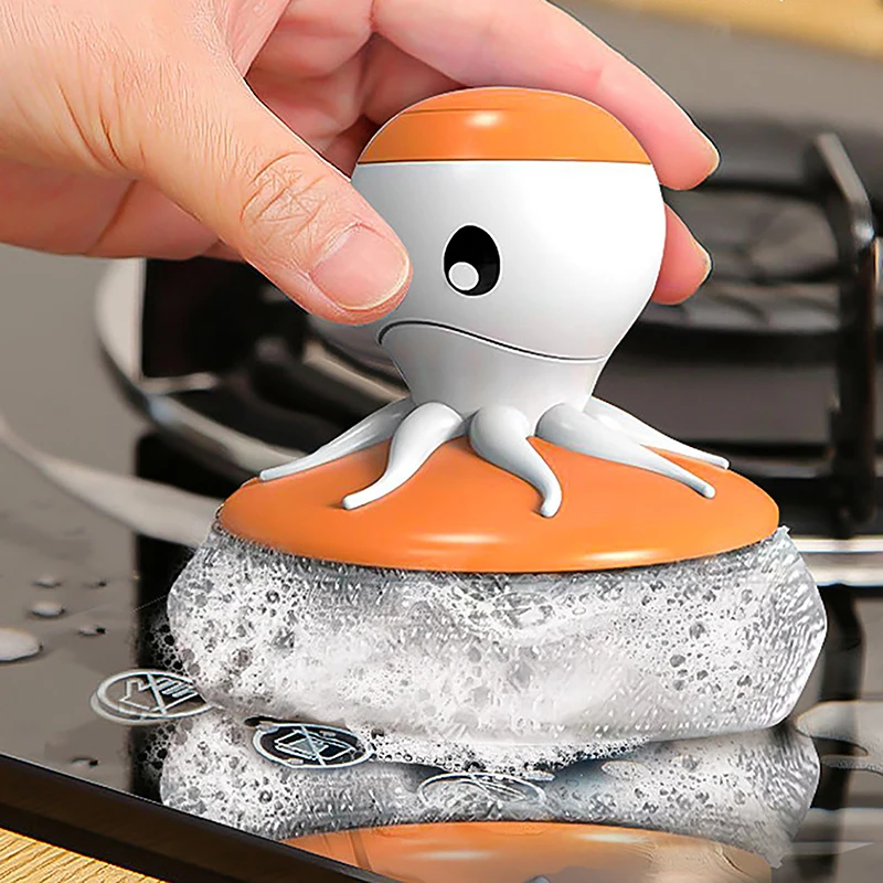 Kitchen Household Dish Washing Detergent Pot Brush Pot Tool Non Stick Oil Automatic Pressing Liquid Adding Steel Wire Ball