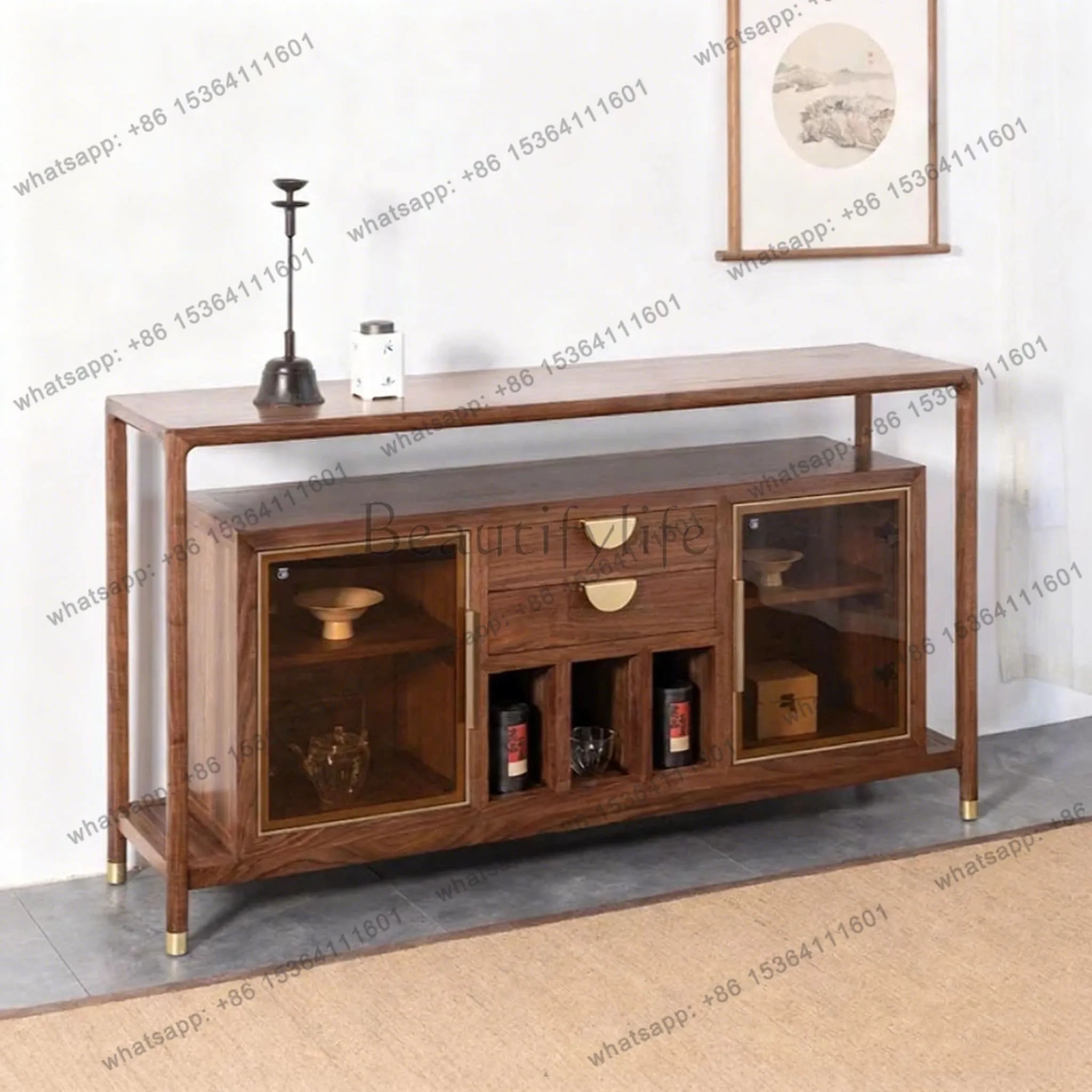 Black walnut ash wood solid wood functional locker restaurant hotel tea cabinet
