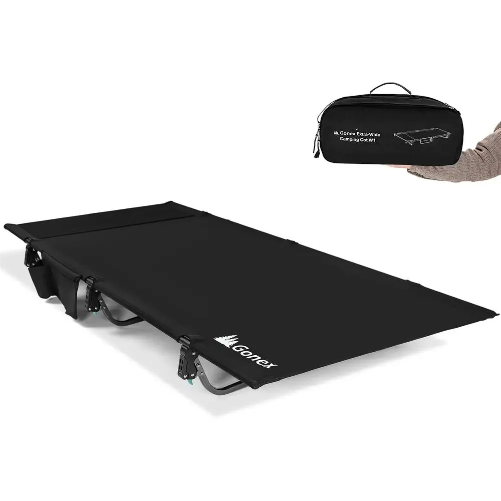 

Ultralight 31.5 Wide Portable Cot with Pillow, Supports 350lbs, Ideal for Camping, Travel, Beach, and Home (Black)