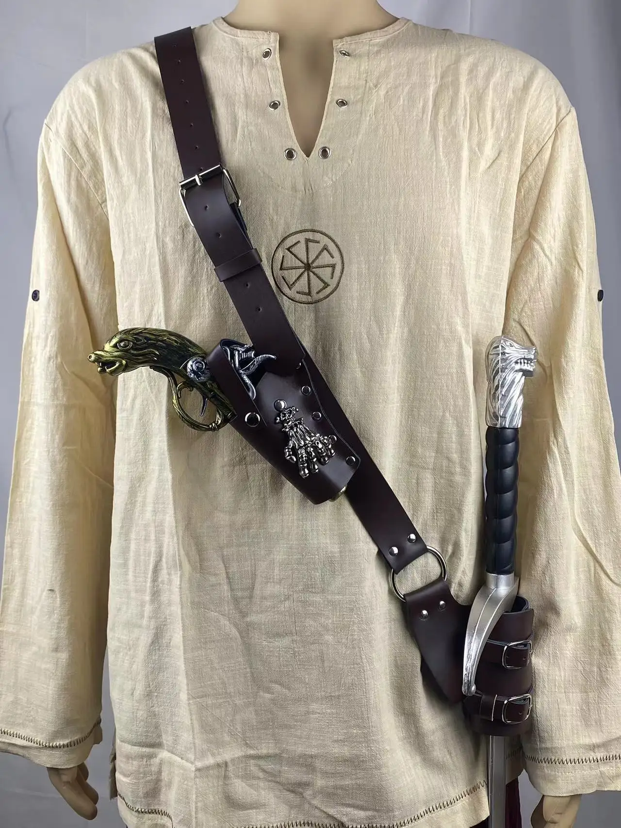 Schultergurt, verstellbar, Schwert, Pistolenhalter, Scheide, Scheide, Frosch, Lederrüstung, Pirat, Halloween, Kostüm, Rapier, mittelalterliches Holster – Detail 1