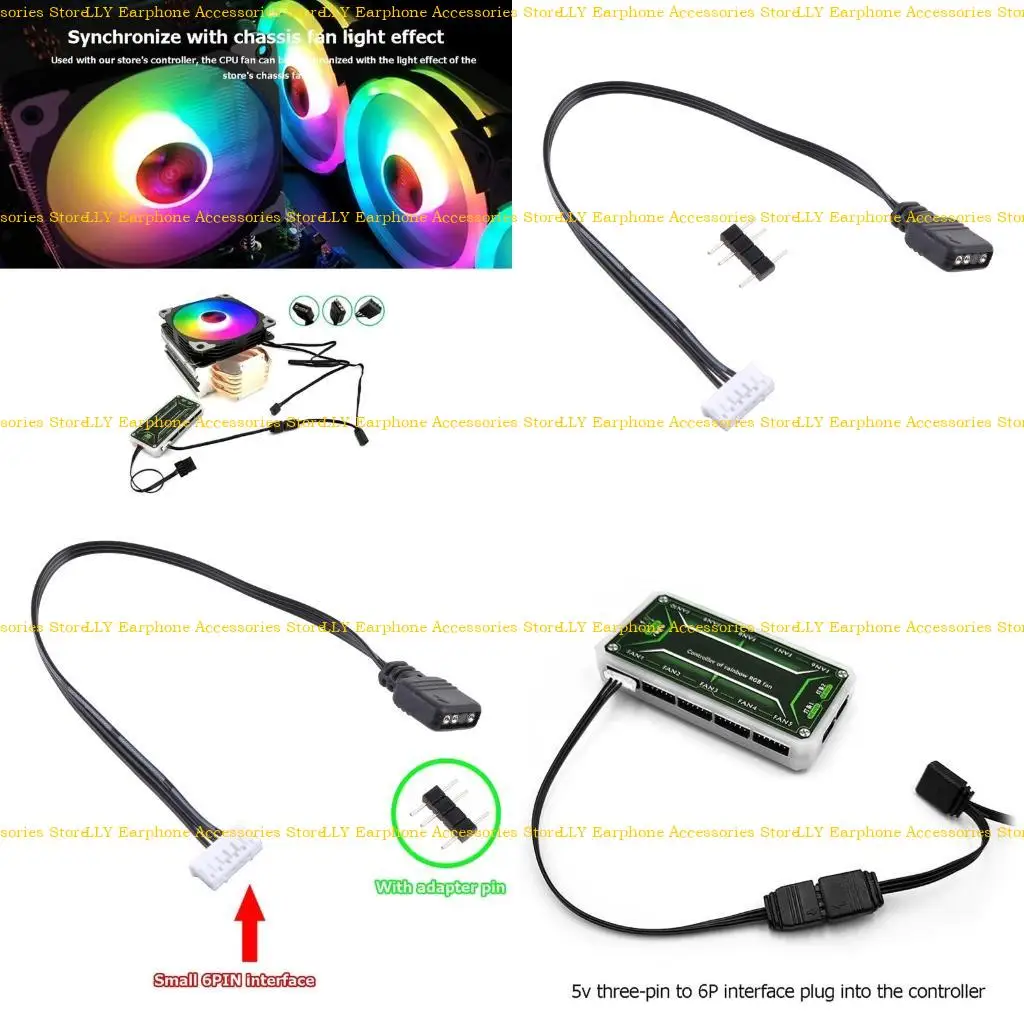 

462E For Coolmoon Fan Controller Adapter Cable 4Pin/6Pin to 5V ARGB 3Pin Converter