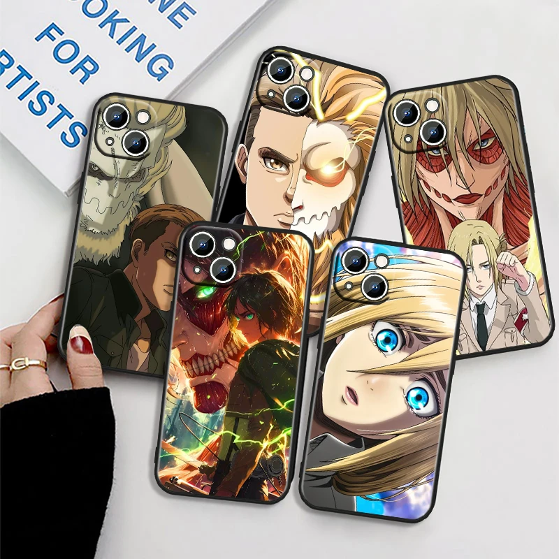 A-Attacks On T-Titan Cartoon For iPhone 15 14 13 12 11 XS XR X 8 7 SE Pro Max Plus Mini Black Back Phone Case