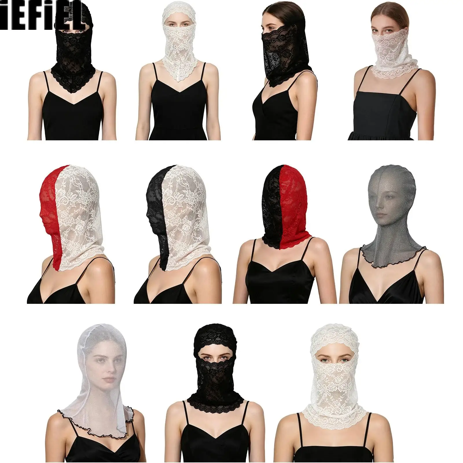 Women Breathable Hollow Out See Through Lace Mesh Mask Headwear for Stage Performance Masquerade Rave Parties Clubs