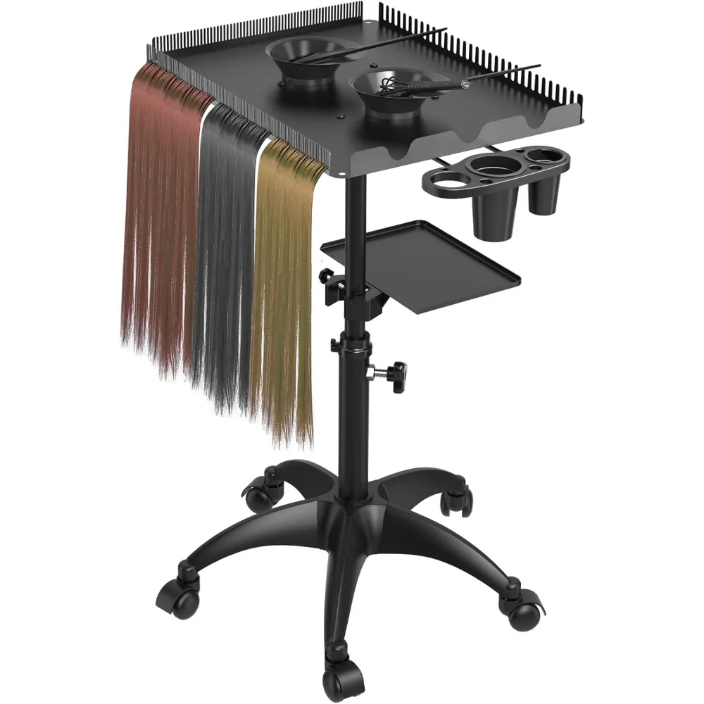 Hairstylist Tray Rolling Cart, Salon Tray Cart Salon Hair Extension Trolley Cart with Storage Platform and Hair Separator Stand