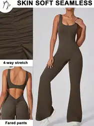 Women's yoga jumpsuit with breast pads, sexy backless dance training outfit, sport jumpsuit with soft and comfortable back desig
