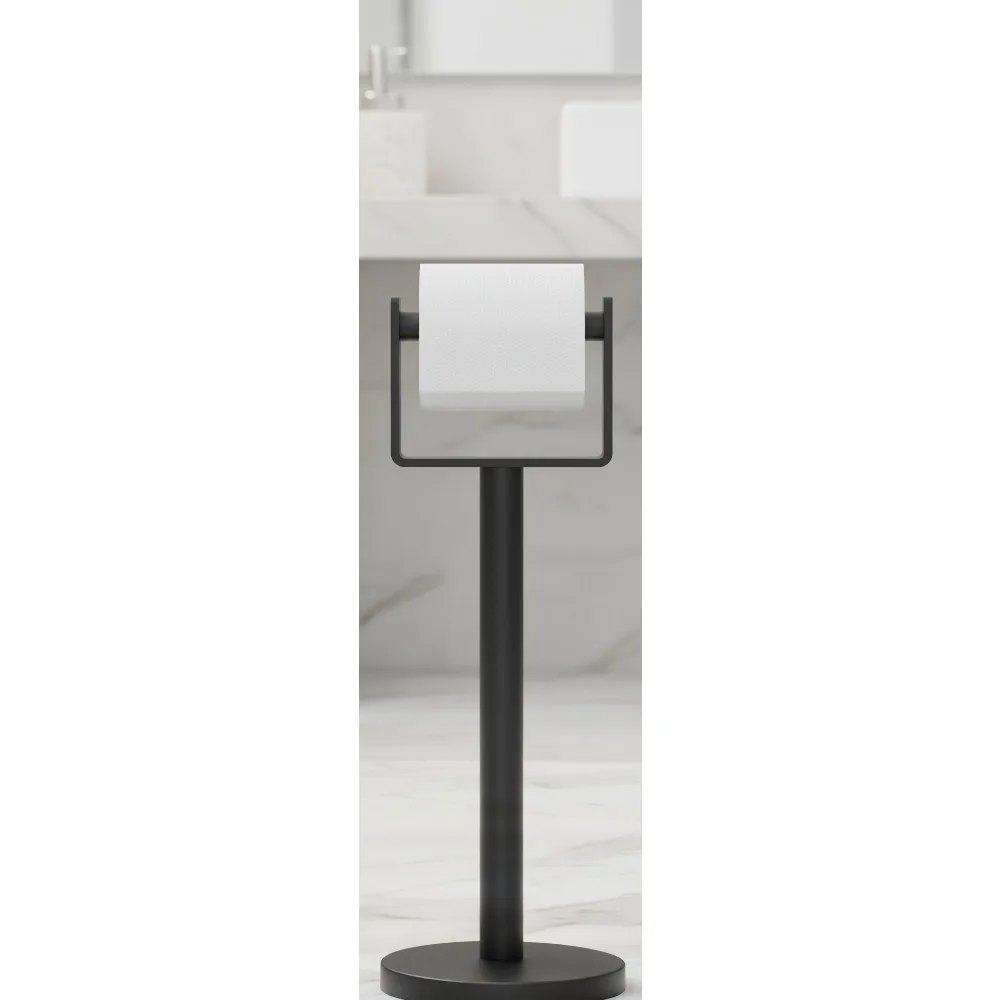 

Stainless Steel Free Standing Toilet Paper Holder, Weighted Base Floor Tissue Roll Stand for Bathroom, Matte Black