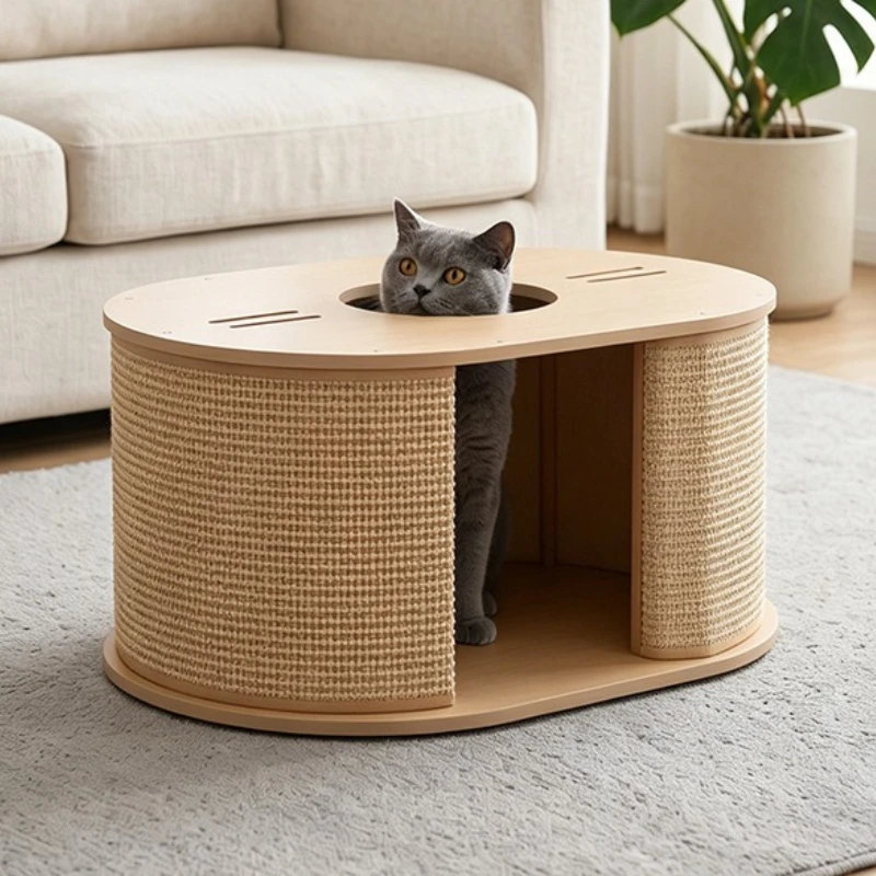 Sisal Wrapped Cat Nest Wear-resistant Cats Beds Semi Closed Type Breathable Indoor Cat Bed Large Comfortable Cats Accessories