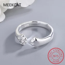 925 Sterling Silver Cat Dog Footprints Paw Adjustable RIng for Women Wedding Silver Ring Bague anillos Jewelry 2023