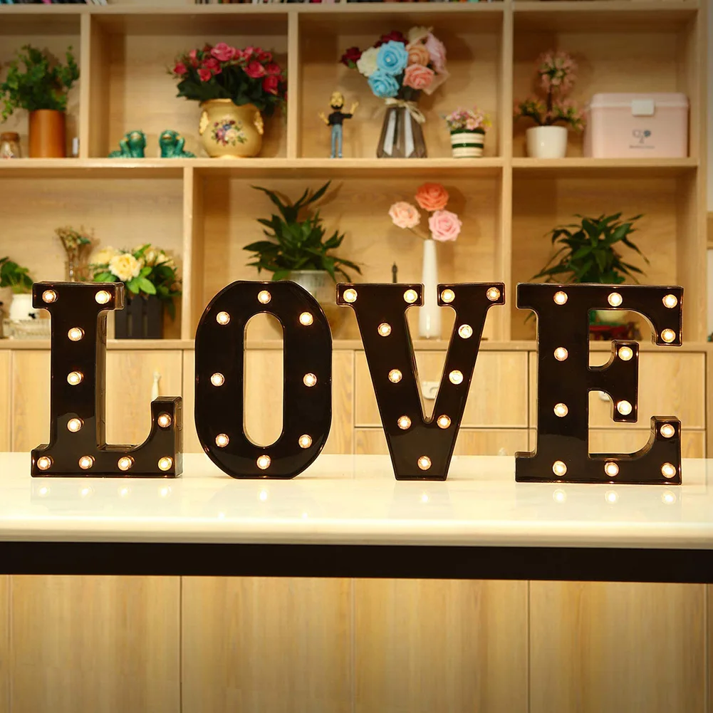 Newly Design Led Letters Lights 26 Alphabet Black Decorative Marquee Lamps for Wedding Party Birthday Home Bar Decoration