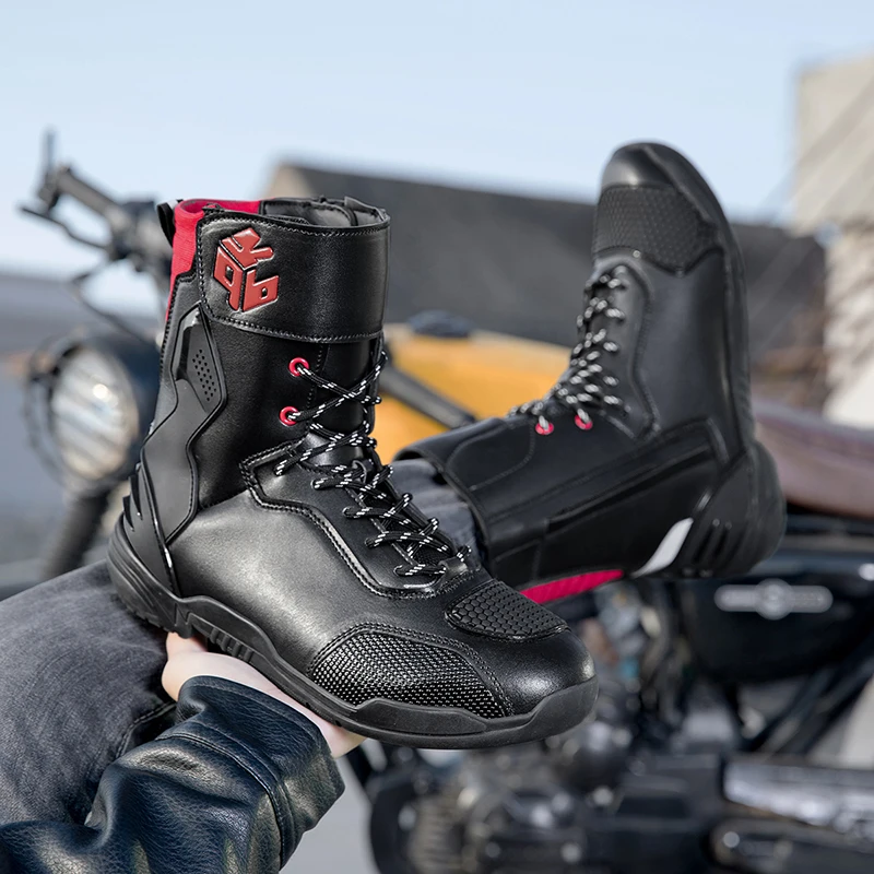 

New Unisex Flat High-top Wear-resistant Anti-slip Support and Windproof Professional Outdoor Motorcycle Protective Boots