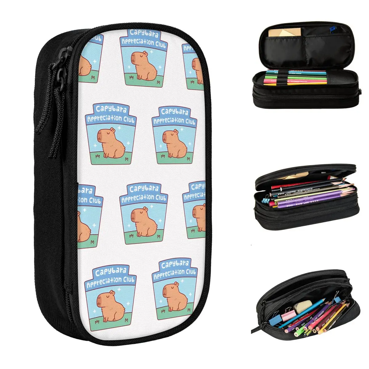 Fun Cute Capybara Appreciation Club Pencil Cases Pencilcases Pen for Girl Boy Big Capacity Bags Students School Gift Stationery