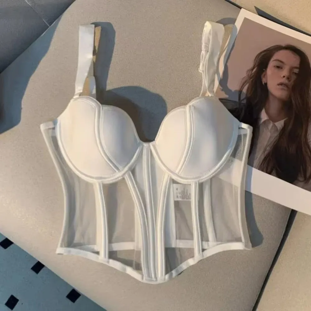 Underwear Mesh Fishbone Corset Waist Tight Transparent Slim Crop Top Sleeveless Lingerie Suspender Vest Bra Evening Wear