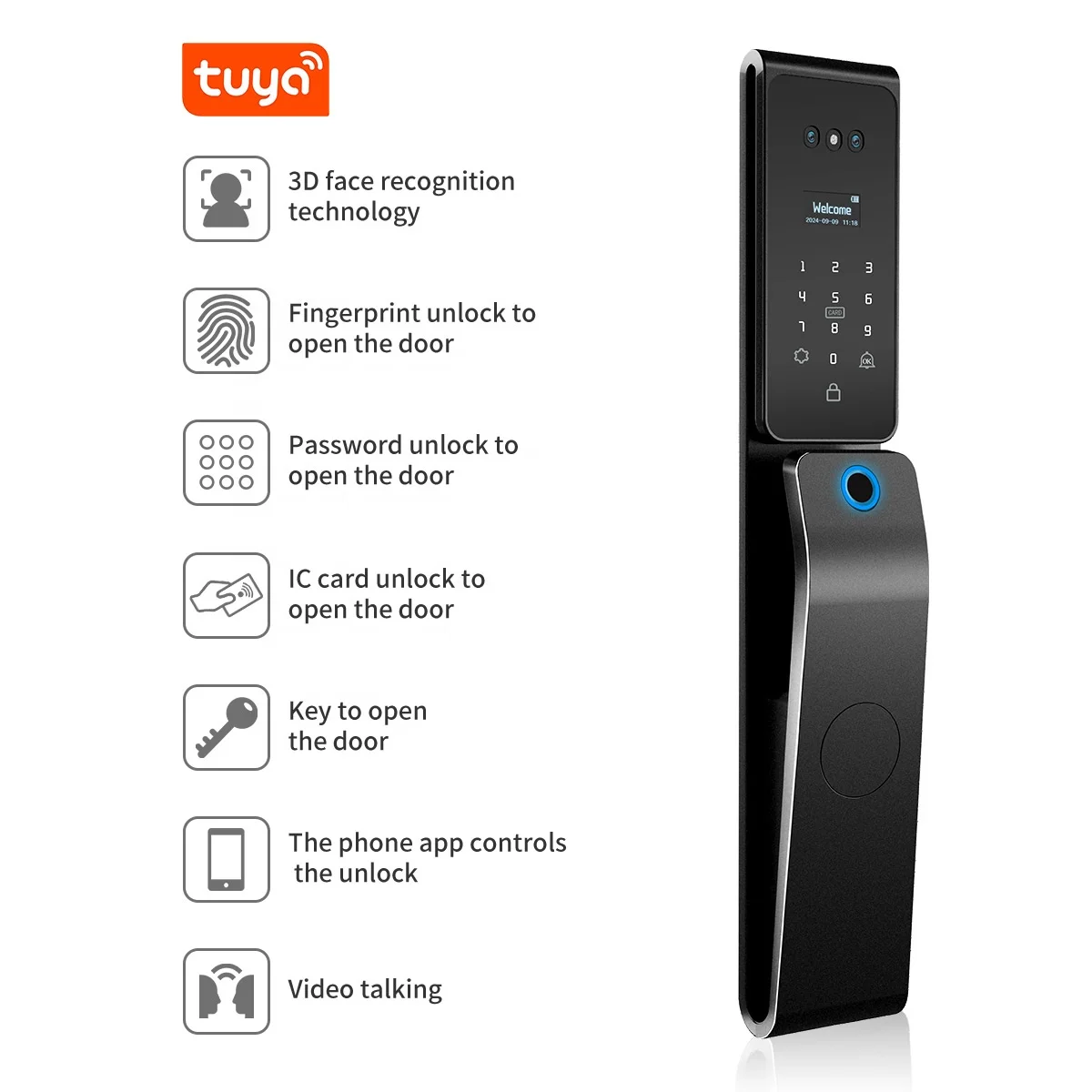 Waterproof Israel Home Tuya 3D facial recognition digital lock biometric fingerprint smart door lock Israel lock body walkie-tal