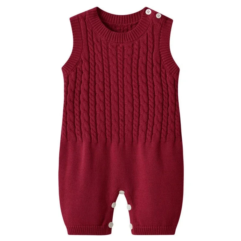 

Gender-Neutral Baby Spring-Autumn Cotton Knitted Romper Infant Cute Sleeveless Warm Onesie with Shoulder Buttons for Christmas