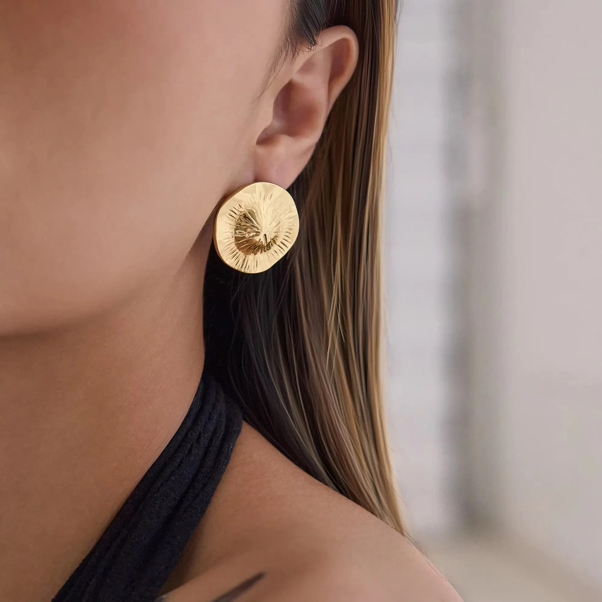 

18k Gold Plated Stainless Steel Medieval Retro Boho Round Mushroom Stud Earrings for Women Tarnish Free Jewelry Aretes De Mujer