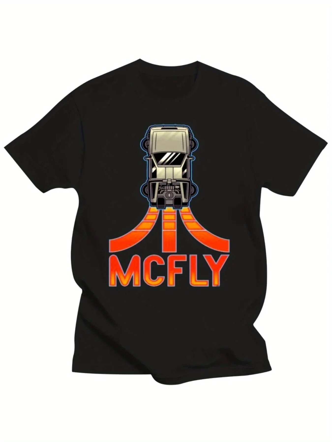 تي شيرت رجالي بمقاسات كبيرة - McFly Back to the Future، شعار DeLorean، Retro 80s، Marty، مقاس فضفاض، كم قصير، رقبة دائرية،