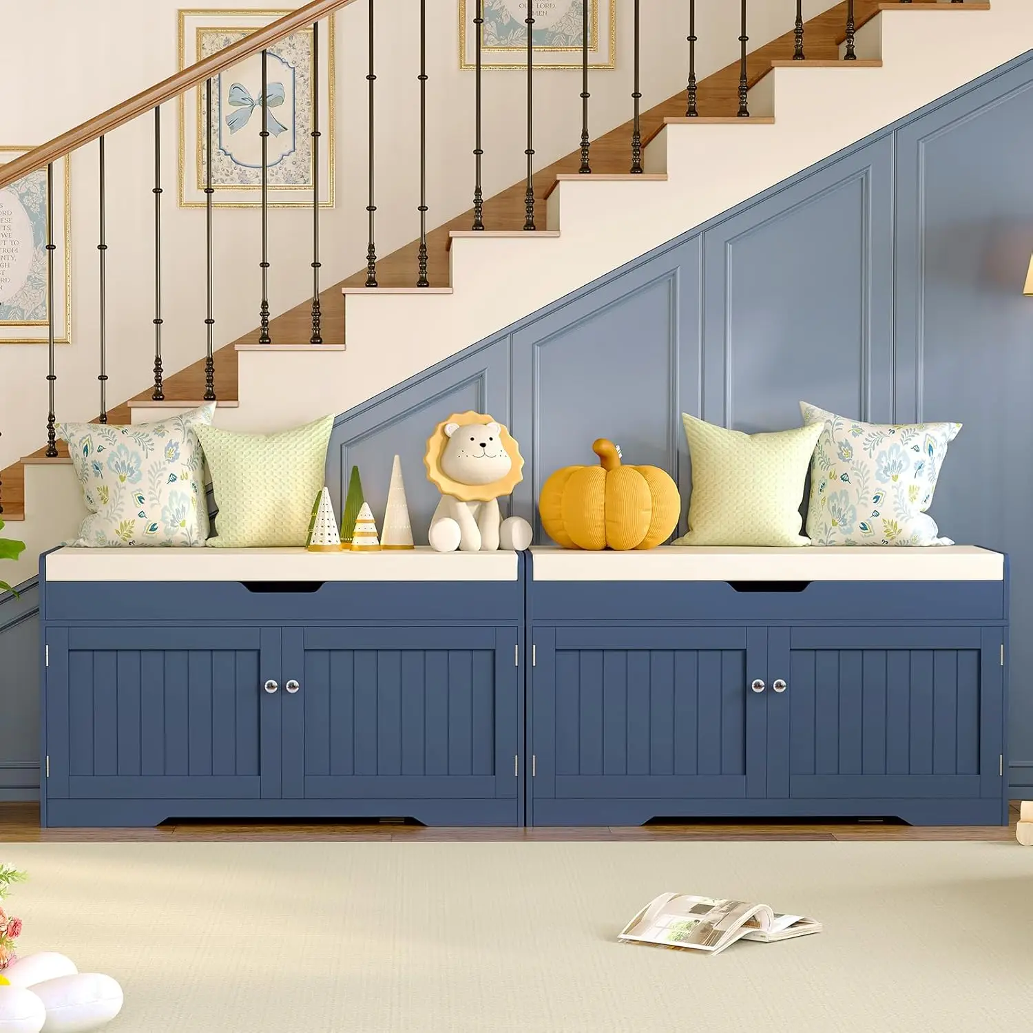 2-Tier Storage Bench, Shoe Bench with Adjustable Shelf & Lift Top Storage, Entryway Bench with Cushioned, Customized