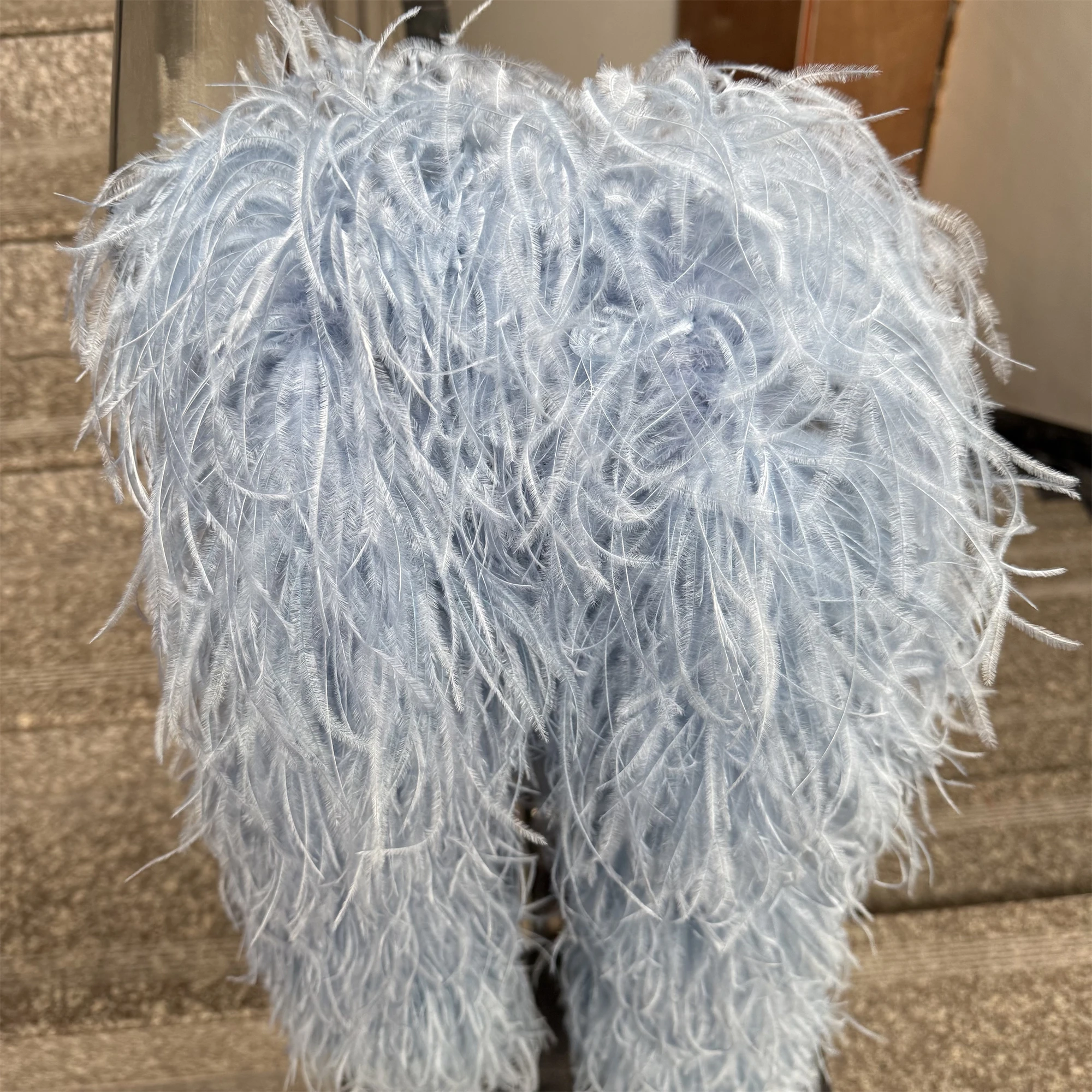 2M Long Blue Ostrich Feathers Boa 6 10 15 20 35ply Thick Ostrich Plumas Scarf for Dress Wedding Party Decoration Ostrich Trim