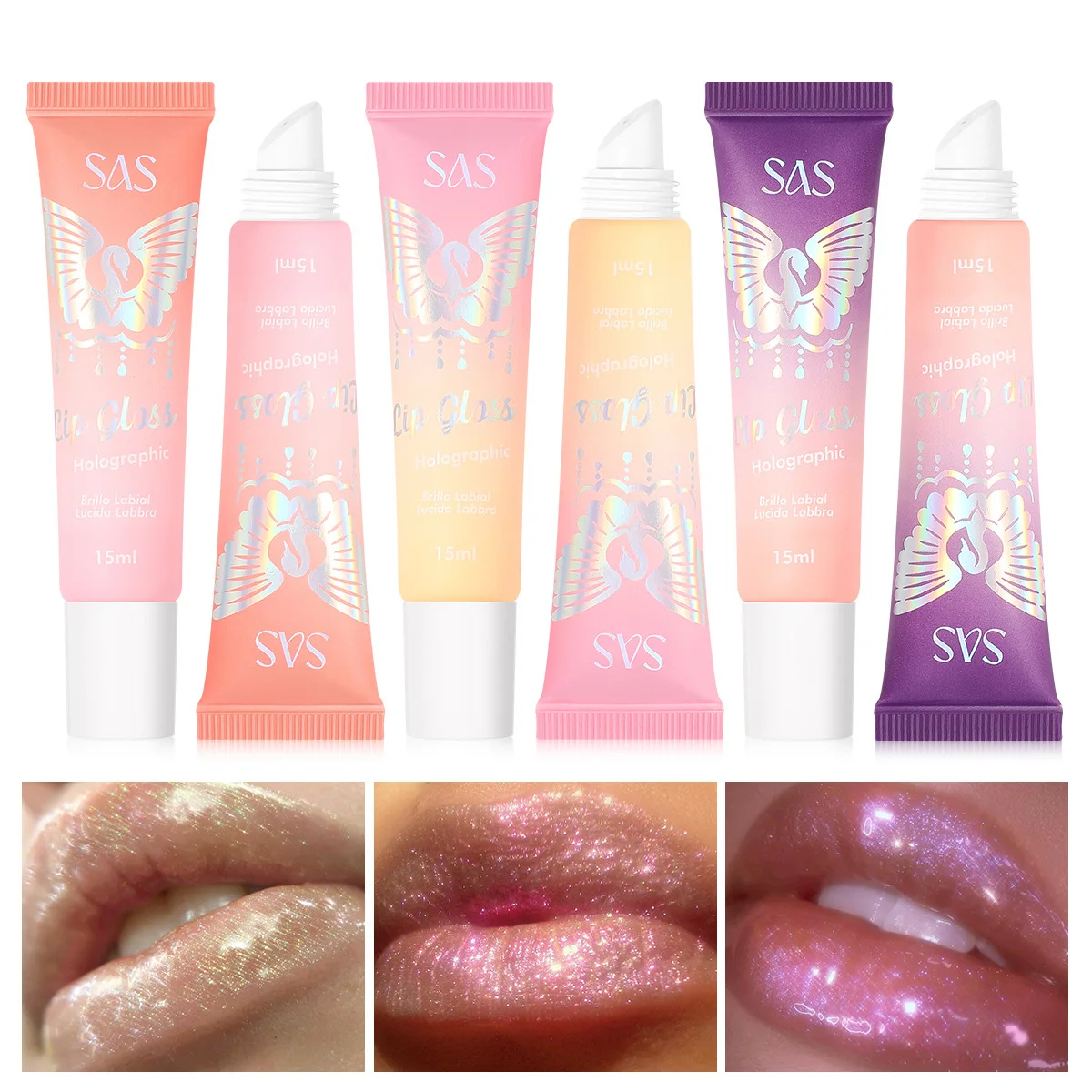 USHAS 3-kleuren parelmoer spiegel fijne glitter lip lip glazuur hydraterende exfoliërende hydraterende en voedende lippenstift