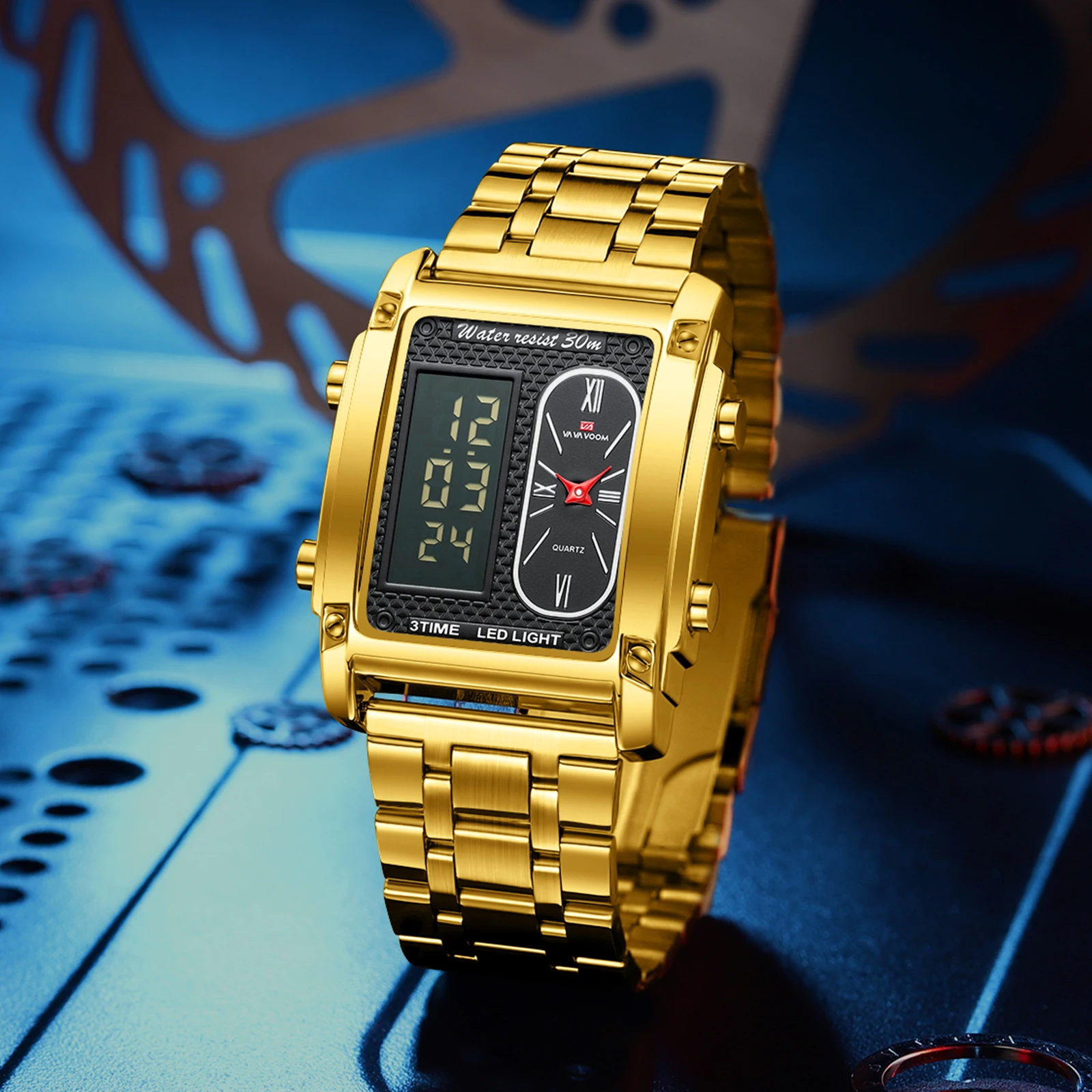 2025 New Men Watch Square Fashion Stainless Steel Electronic Watch Alarm Clock&Timing Quartz Movement Waterproof Business Watch