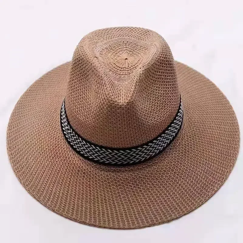 

Men's Summer Straw Hat, Breathable Sunshade Hat for Fishing & Outdoor, Sunscreen Wide Brim Hat for Middle-Aged & Elderly 태양모