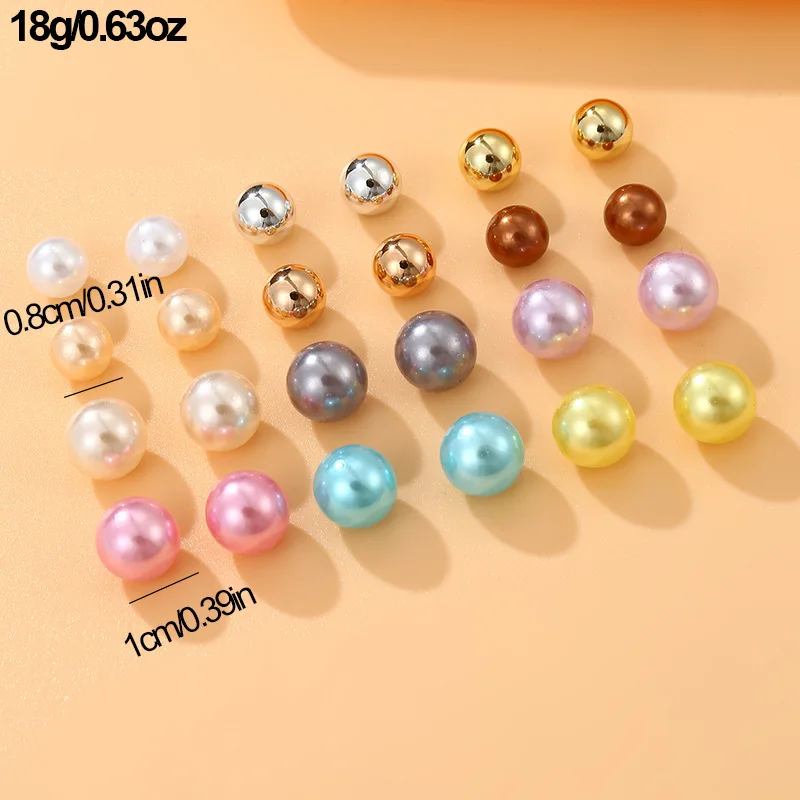 12Pair/set Simple Colorful Imitation Pearl Stud Earrings For Women Round Ball Earring Set Ear Studs Jewelry Party Brincos Bijoux