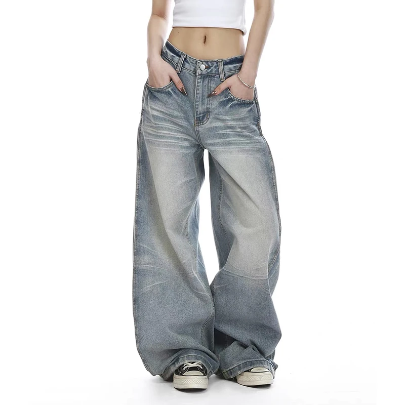 

YIBASHU женские синие готические мешковатые джинсы Y2k Harajuku винтажные джинсовые брюки эстетический стиль 2000-х годов большие джинсы-бойфренды брюки