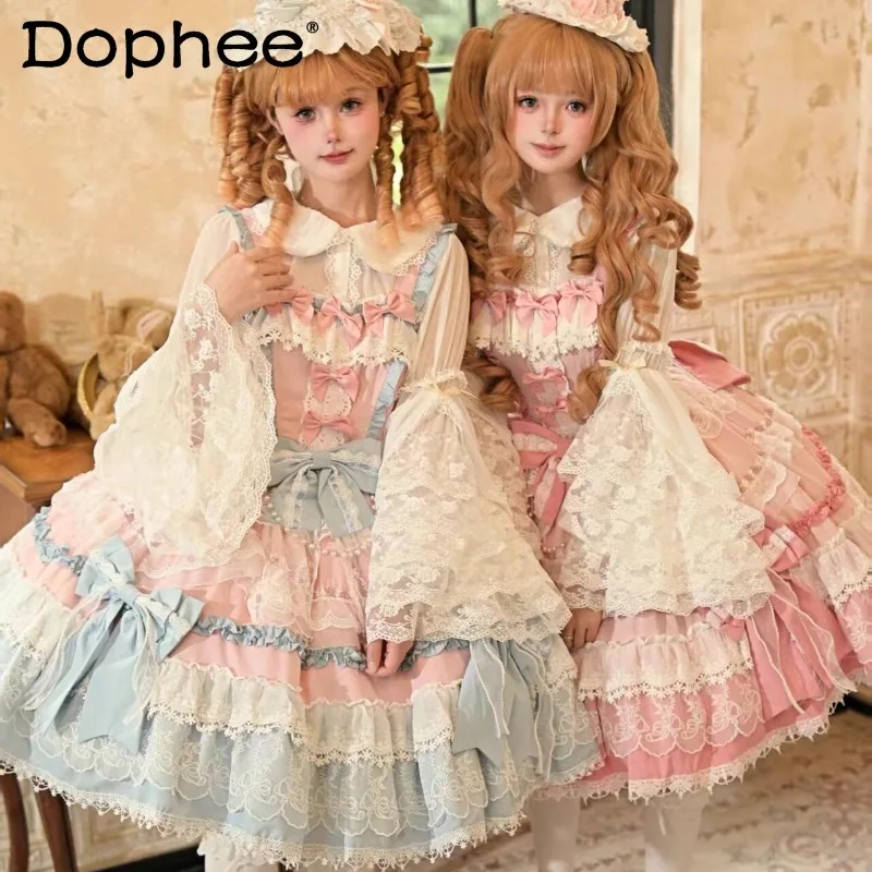 

Gorgeous Big Trailing Japanese Original Lolita Dress Jsk Dress Bar Mitzvah Birthday Sweet Cute Doll Lace Bow Princess Dress