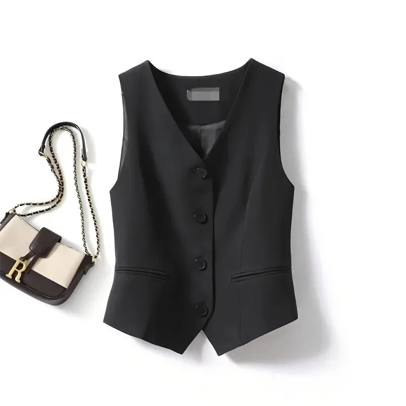 2024 Summer V-Neck Vest Women Thin Loose Waistcoat Single Breasted Sleeveless Blazer Female Slim Short Vest Femme Slim Buttons