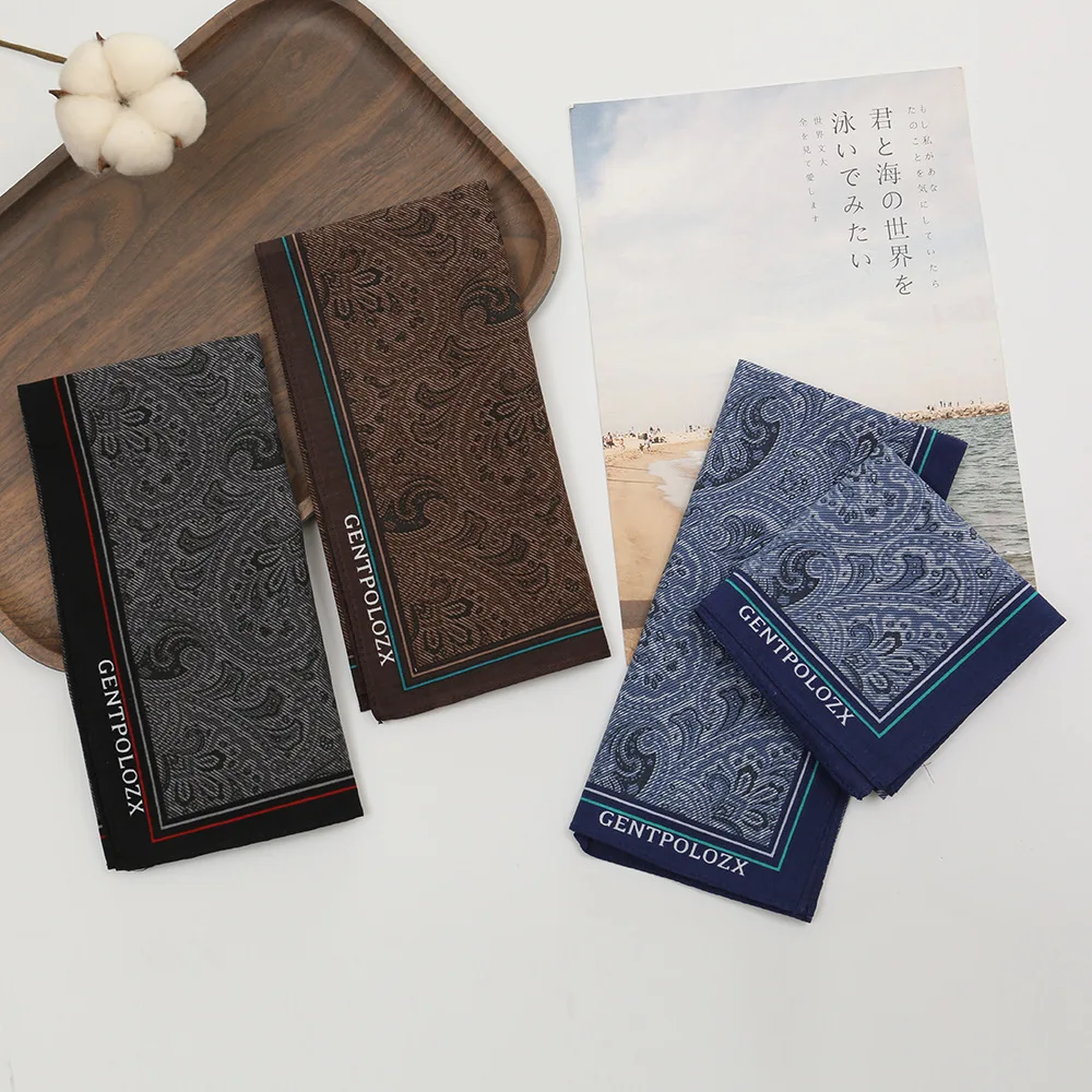 3/6 Stück Baumwolle bedrucktes Taschentuch Gentleman Retro reine Baumwolle nostalgisch dünn saugfähig schweiß abwischbar Handtuch quadratisch 43 cm