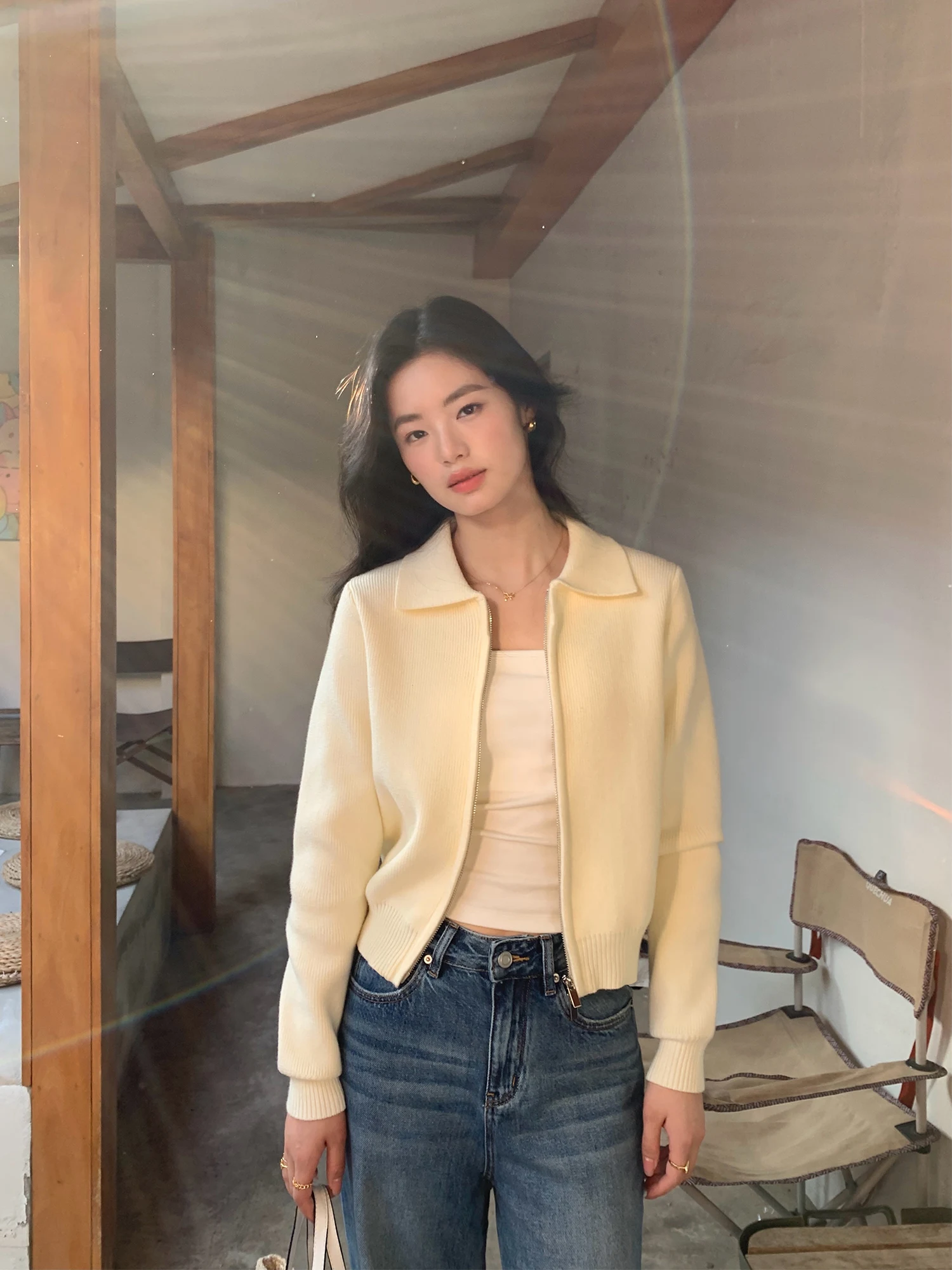 

Pusumede Women's Knitted ort Cardigan Long Sve Turn-down Collar Double Zipper Design Slim Fit Faionable Sweater Jaet