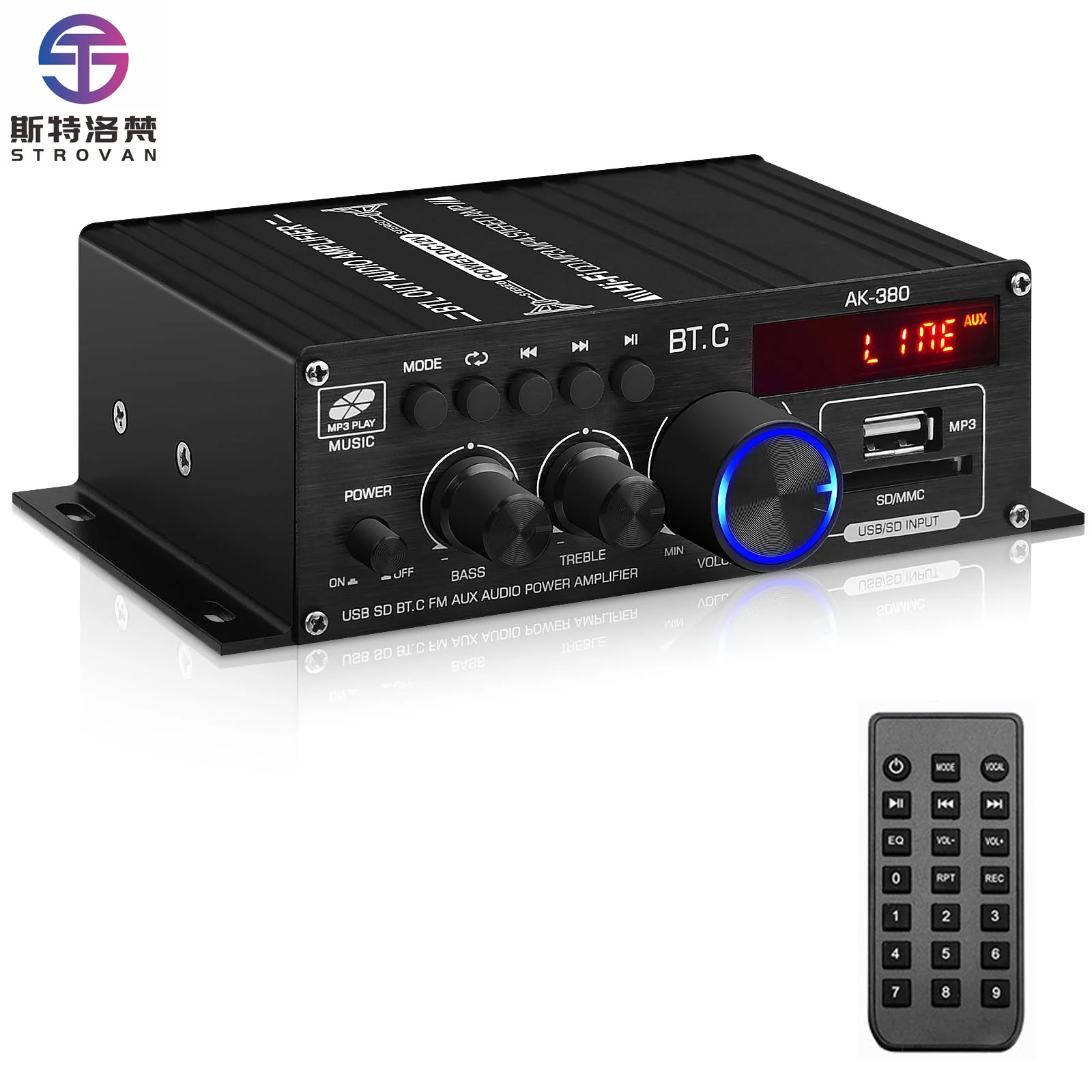

AK-380 400W USB SD HiFi Стереоусилитель 2.0 CH 5.0 Ампер с пультом ДУ, профессиональный усилитель для домашнего кинотеатра
