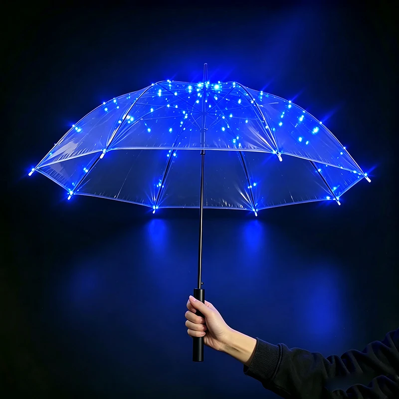 LED Light Up Umbrella Colorful Transparent Glowing Umbrella for Theater Stage Dance Performance Wedding Party Decor Funny Gift
