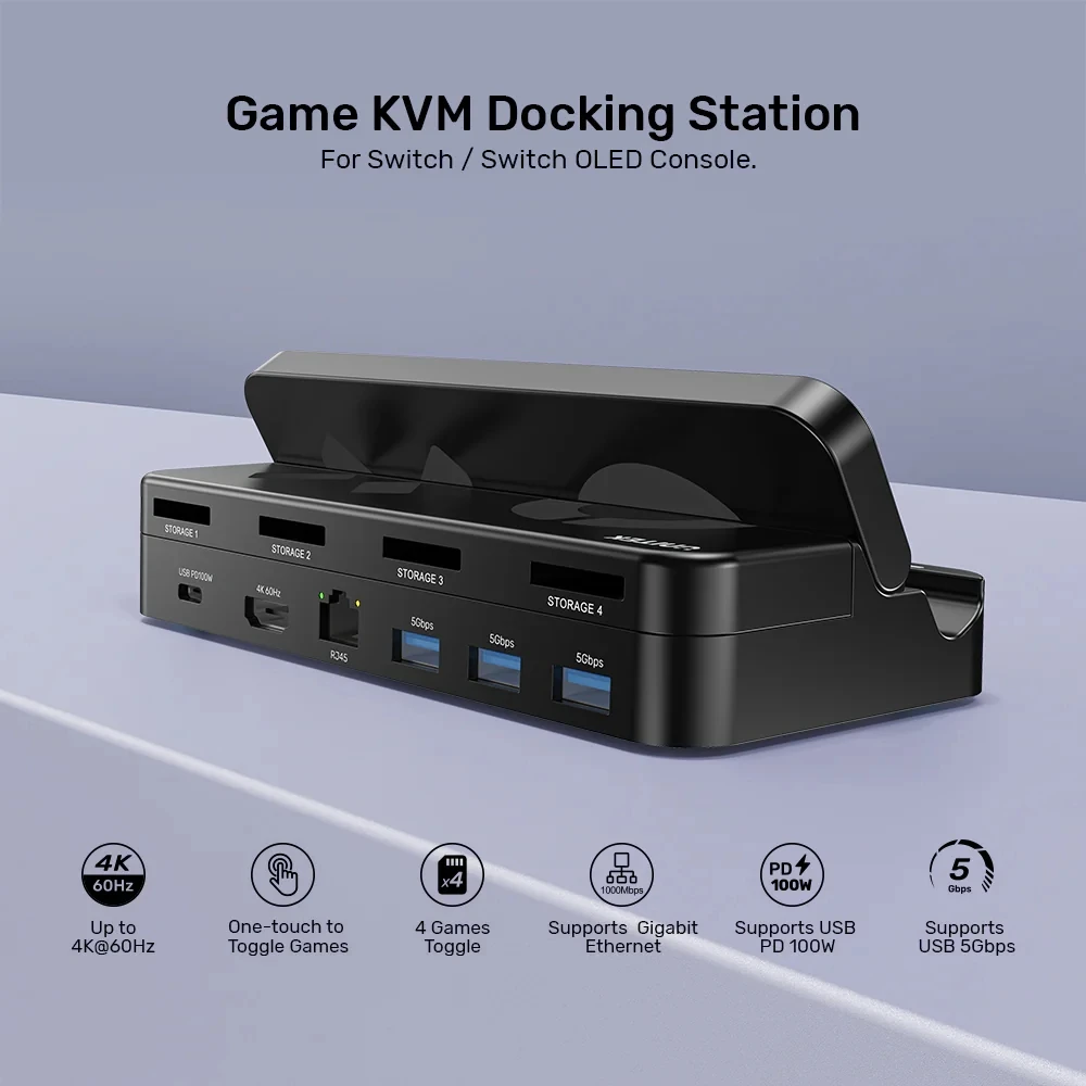 Unitek KVM Docking Station Portable Switch Game Card Reader with HDMI USB Gigabit Ethernet for Nintendo Switch Phone PC Laptop