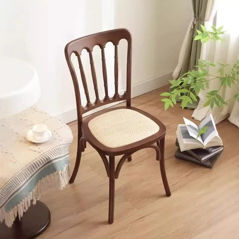 Vintage Napoleon Massivholzstuhl Rattan Esszimmerstuhl Kommerzieller Café-Restaurant Qingba B&B Rückenlehnen-Bambusstuhl