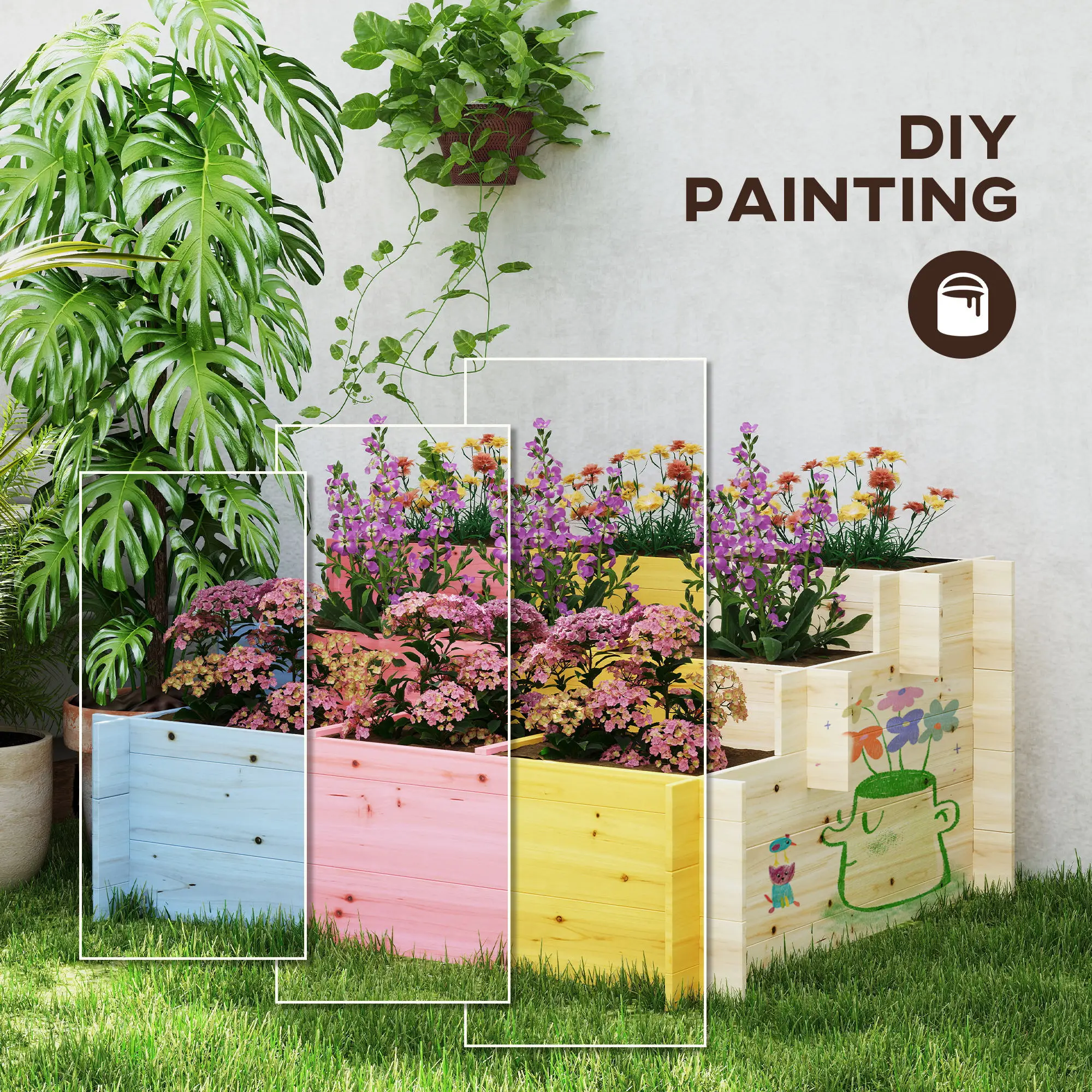 3 Tier Raised Garden Bed Planter Box W/ 9 Grow Grids and Non-Woven Fabric