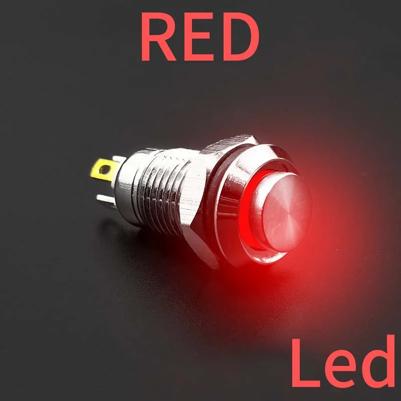 1NO High Head Wasserdichter Metall-Drucktastenschalter LED-Licht Selbstsichernd/Reset 3/6/12/24/220V 8/10/12/16mm Messing vernickelt