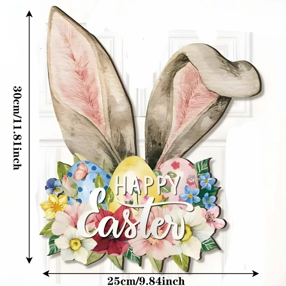 2026 Happy Easter Door Sign Colorful Easter Rabbit Egg Decorative Wooden Hanging For Garden Gate House Door Easter Decor