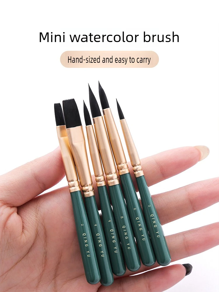 6 PCS Mini Short Handle Watercolor Brushes Nylon Paint Brushes for Oil Painting Acrylic Coloring Art School Supplies Stationery