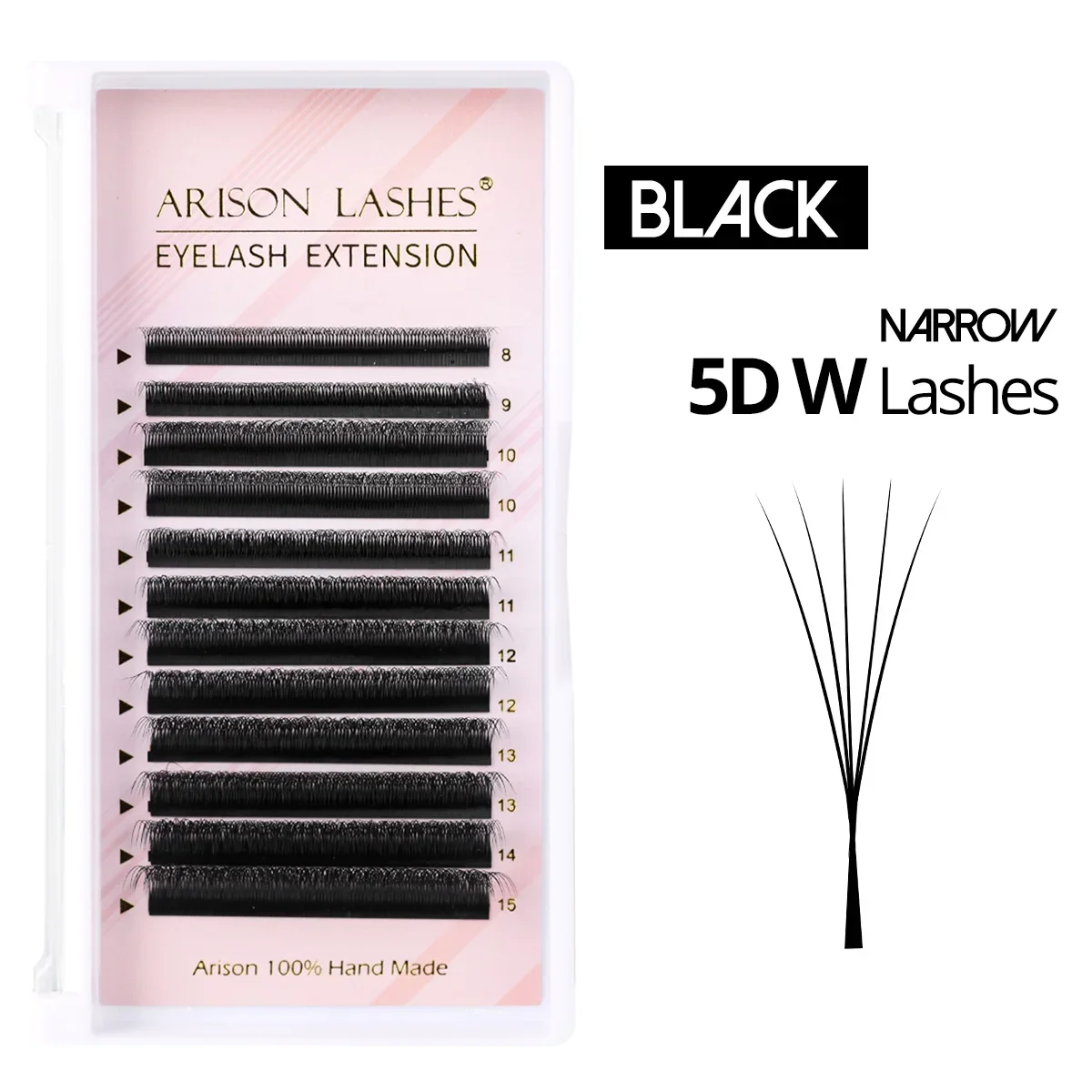 ARISON Schmale 3D/4D/5D W-Wimpernverlängerung, vorgefertigte Fächerwimpern, V-förmig, weich, matt schwarz, leicht zu greifende künstliche Wimpern